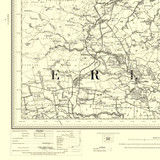 Close up of authentic reproduction of Ordnance Survey map of Rothbury 1896-1904 with a yellow tint background