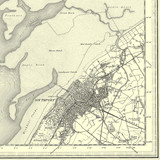 Close up of authentic reproduction of Ordnance Survey map of Southport 1896-1904 with a yellow tint background