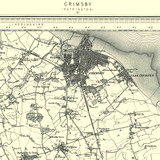 Close up of Authentic reproduction of Ordnance Survey map of Grimsby 1896-1904 with a yellow tint background