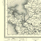 Close up of authentic reproduction of Ordnance Survey map of Holyhead1896-1904 with a yellow tint background