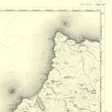 Close up of authentic reproduction of Ordnance Survey map of Cape Wrath 1896-1904 with a yellow tint background