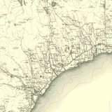 Close up of authentic reproduction of Ordnance Survey map of Latheron 1896-1904 with a yellow tint background