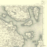 Close up of authentic reproduction of Ordnance Survey map of Kirkwall 1896-1904 with a yellow tint background