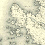 Close up of authentic reproduction of Ordnance Survey map of Ullapool 1896-1904 with a yellow tint background