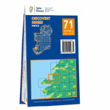 Blue and orange back cover of OS Ireland Discovery Series Map of County Kerry: OSI Discovery 71 showing the area covered by the map and the wider area