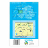 Blue back cover of OS Northern Ireland Discoverer Series Map of Strabane: Discoverer 12 showing the area covered by the map and the wider area