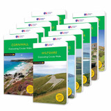 Front covers of the OS Pathfinder guidebook series in the Pathfinder set for South West