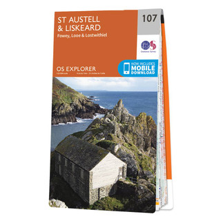 Orange front cover of OS Explorer Map 107 St Austell & Liskeard