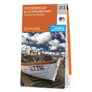 Orange front cover of OS Explorer Map 212 Woodbridge and Saxmundham