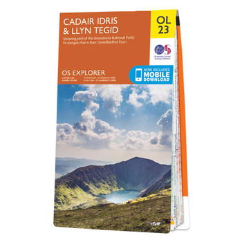 Orange front cover of OS Explorer Map OL 23 Cadair Idris & Llyn Tegid