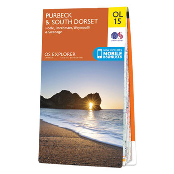 Orange front cover of OS Explorer Map OL 15 Purbeck and South Dorset