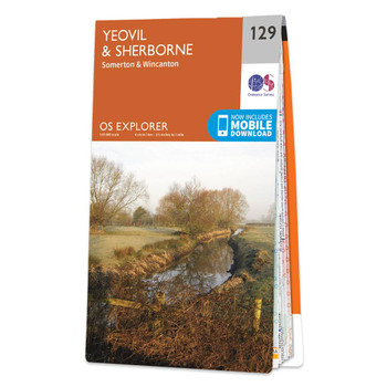 Orange front cover of OS Explorer Map 129 Yeovil & Sherborne
