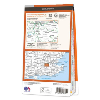 Rear orange cover of OS Explorer Map 161 London South showing the area covered by the map and the wider area