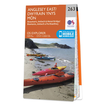 Orange front cover of OS Explorer Map 263 Anglesey East