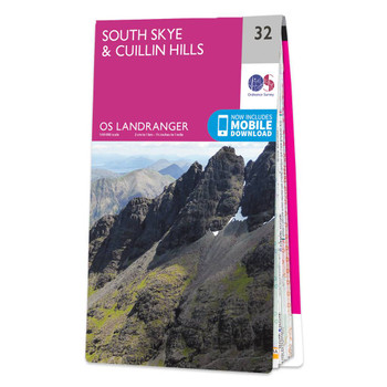 Pink front cover of OS Landranger Map 32 South Skye & Cuillin Hills
