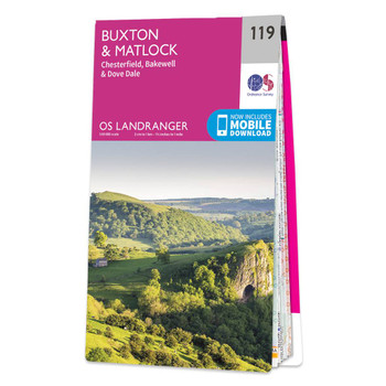 Pink front cover of OS Landranger Map 119 Buxton & Matlock