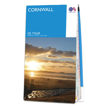 Mid-blue front cover of OS Tour Map of Cornwall