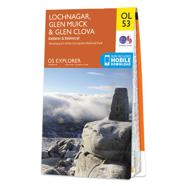 Orange front cover of OS Explorer Map OL 53  Lochnagar, Glen Muick and Glen Clova