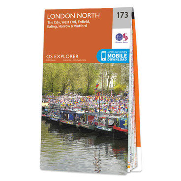 Orange front cover of OS Explorer Map 173 London North