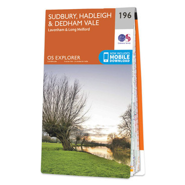 Orange front cover of OS Explorer Map 196 Sudbury, Hadleigh & Dedham Vale