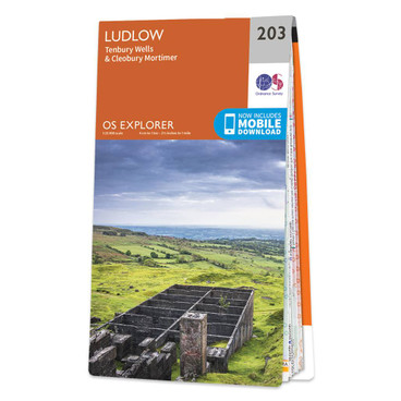Orange front cover of OS Explorer Map 203 Ludlow