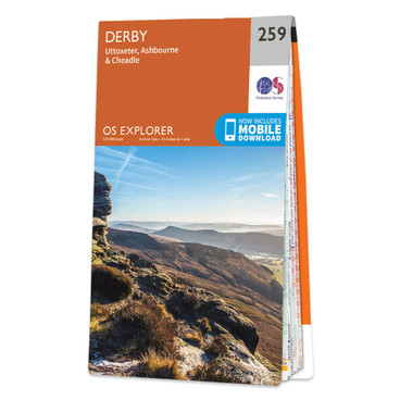 Orange front cover of OS Explorer Map 259 Derby