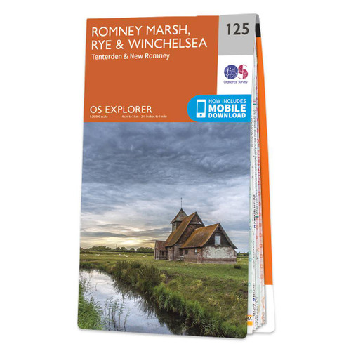 Orange front cover of OS Explorer Map 125 Romney Marsh