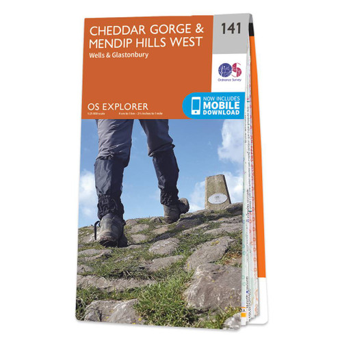 Orange front cover of OS Explorer Map 141 Cheddar Gorge & Mendip Hills West