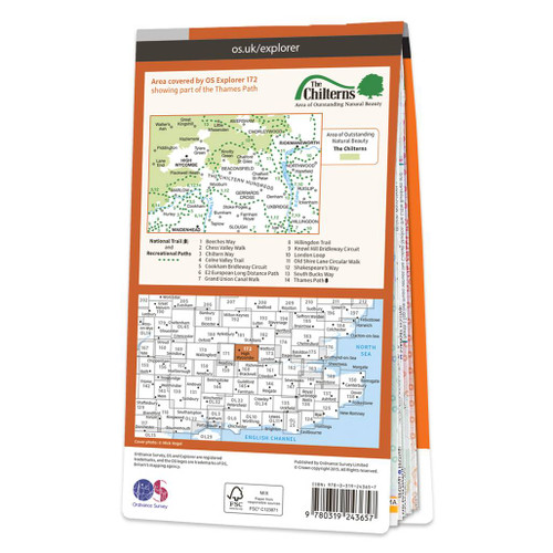 OS Map of Chiltern Hills East Explorer 172 Map Ordnance Survey Shop