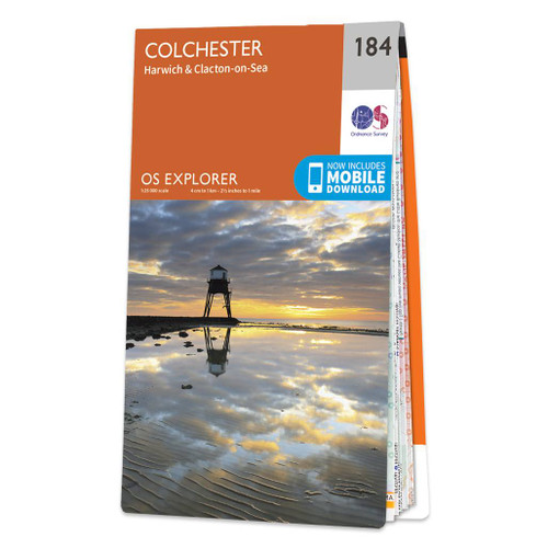 Orange front cover of OS Explorer Map 184 Colchester