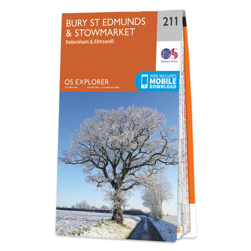Orange front cover of OS Explorer Map 211 Bury St Edmunds & Stowmarket