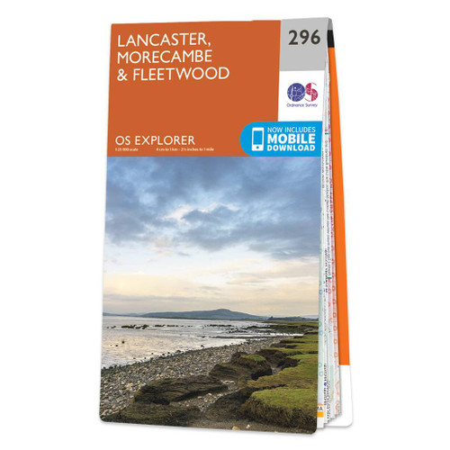 Orange front cover of OS Explorer Map 296 Lancaster, Morecambe & Fleetwood