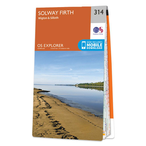 Orange front cover of 314 OS Explorer Map of Solway Firth with an image of the shoreline