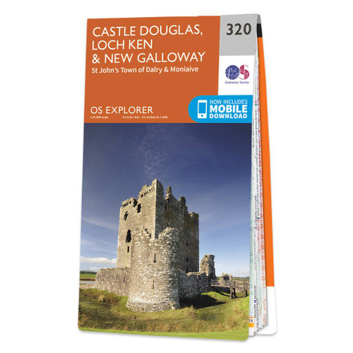 Orange front cover of OS Explorer Map 320 Castle Douglas, Loch Ken & New Galloway