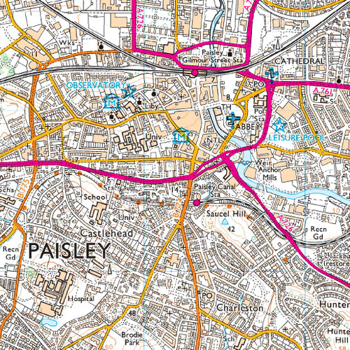 OS Map of Glasgow Paisley, Rutherglen & Kirkintilloch | Explorer 342 ...