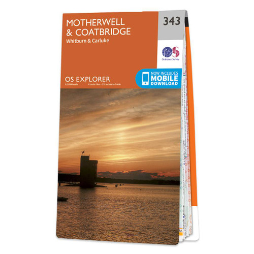 Orange front cover of OS Explorer Map 343 Motherwell & Coatbridge