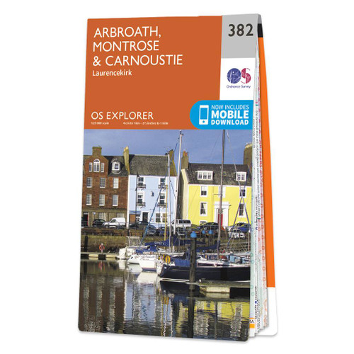 Orange front cover of OS Explorer Map 382 Arbroath, Montrose & Carnoustie