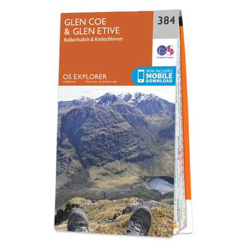 Orange front cover of OS Explorer Map 384 Glen Coe and Glen Etive