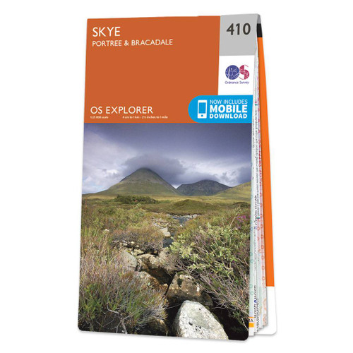 Orange front cover of OS Explorer Map 410 Skye - Portree & Bracadale