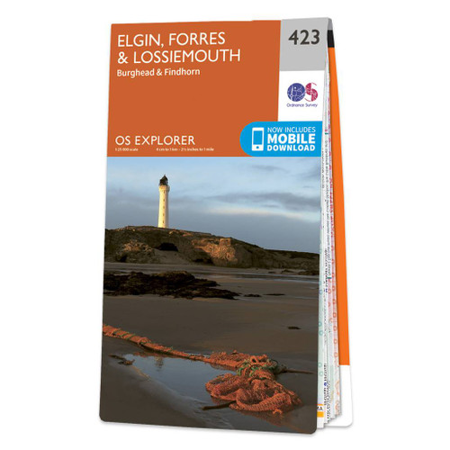 Orange front cover of OS Explorer Map 423 Elgin, Forres & Lossiemouth