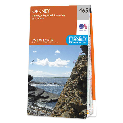 Orange front cover of OS Explorer Map 465 Orkney - Sanday, Eday, North Ronaldsay & Stronsay