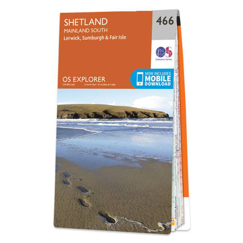 Orange front cover of OS Explorer Map 466 Shetland - Mainland South