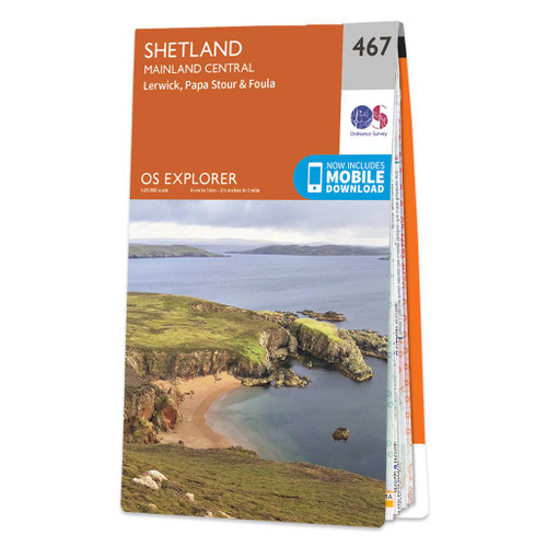 Orange front cover of OS Explorer Map 467 Shetland - Mainland Central