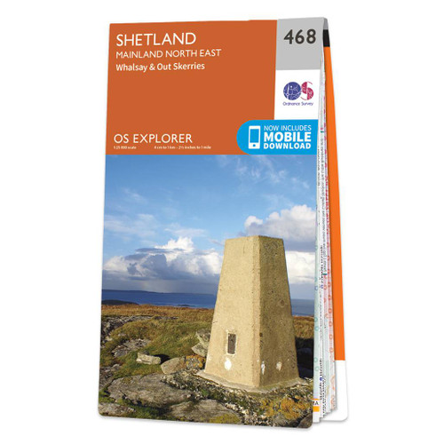 Orange front cover of OS Explorer Map 468 Shetland - Mainland North East