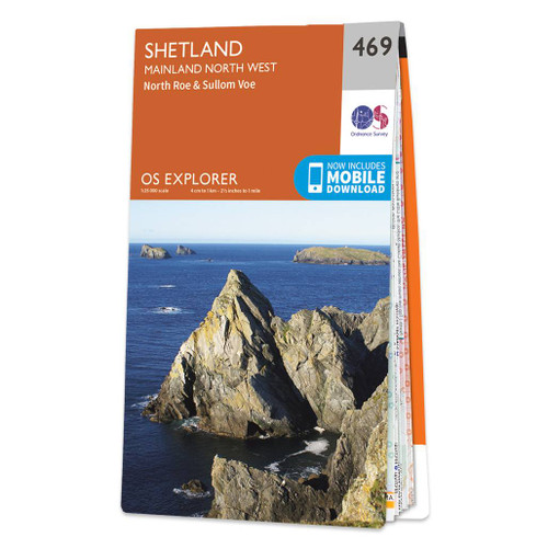 Orange front cover of OS Explorer Map 469 Shetland - Mainland North West