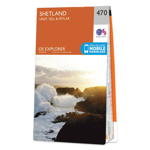 Orange front cover of OS Explorer Map 470 Shetland - Unst, Yell & Fetlar
