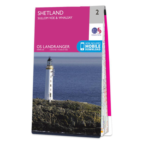 Pink front cover of OS Landranger Map 2 Shetland - Sullom Voe & Whalsay