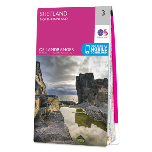 Pink front cover of OS Landranger Map 3 Shetland - North Mainland