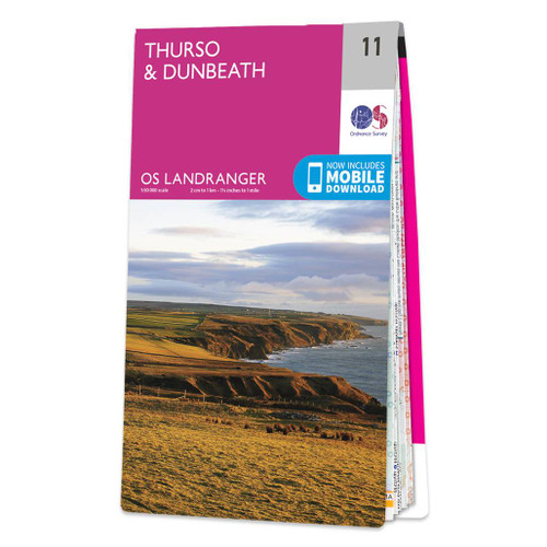 Pink front cover of OS Landranger Map 11 Thurso & Dunbeath