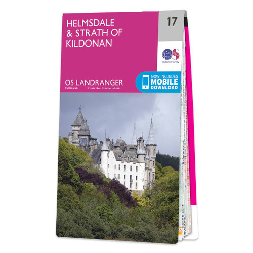 Pink front cover of OS Landranger Map 17 Helmsdale & Strath of Kildonan